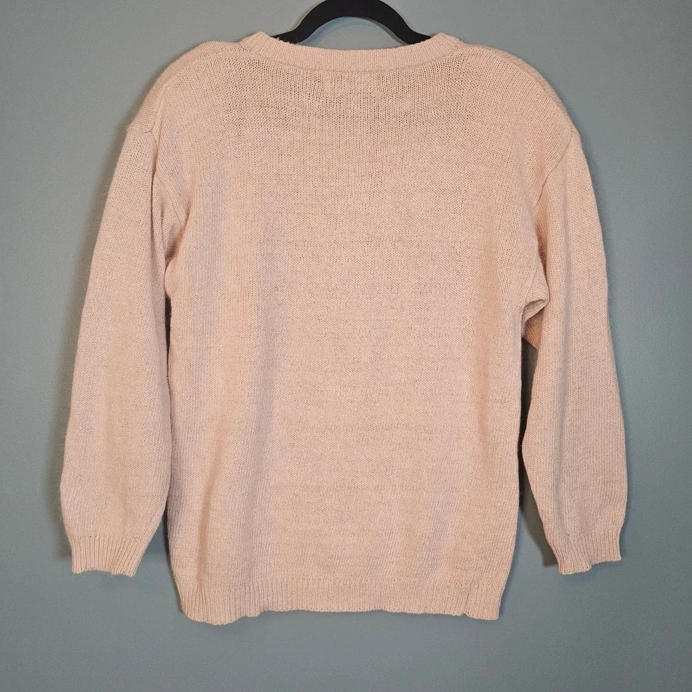 Vintage Tarazzia Women's Pink Knit Henley Button Up Angora Blend Sweater Size M